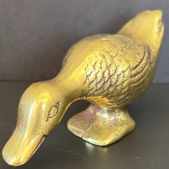 Vintage Brass Duck Figurine Paperweight Gold Finish Decorative Home Decor cottag - Picture 3 of 9